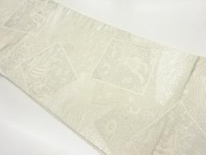 色紙に御所車・草花模様織出し袋帯